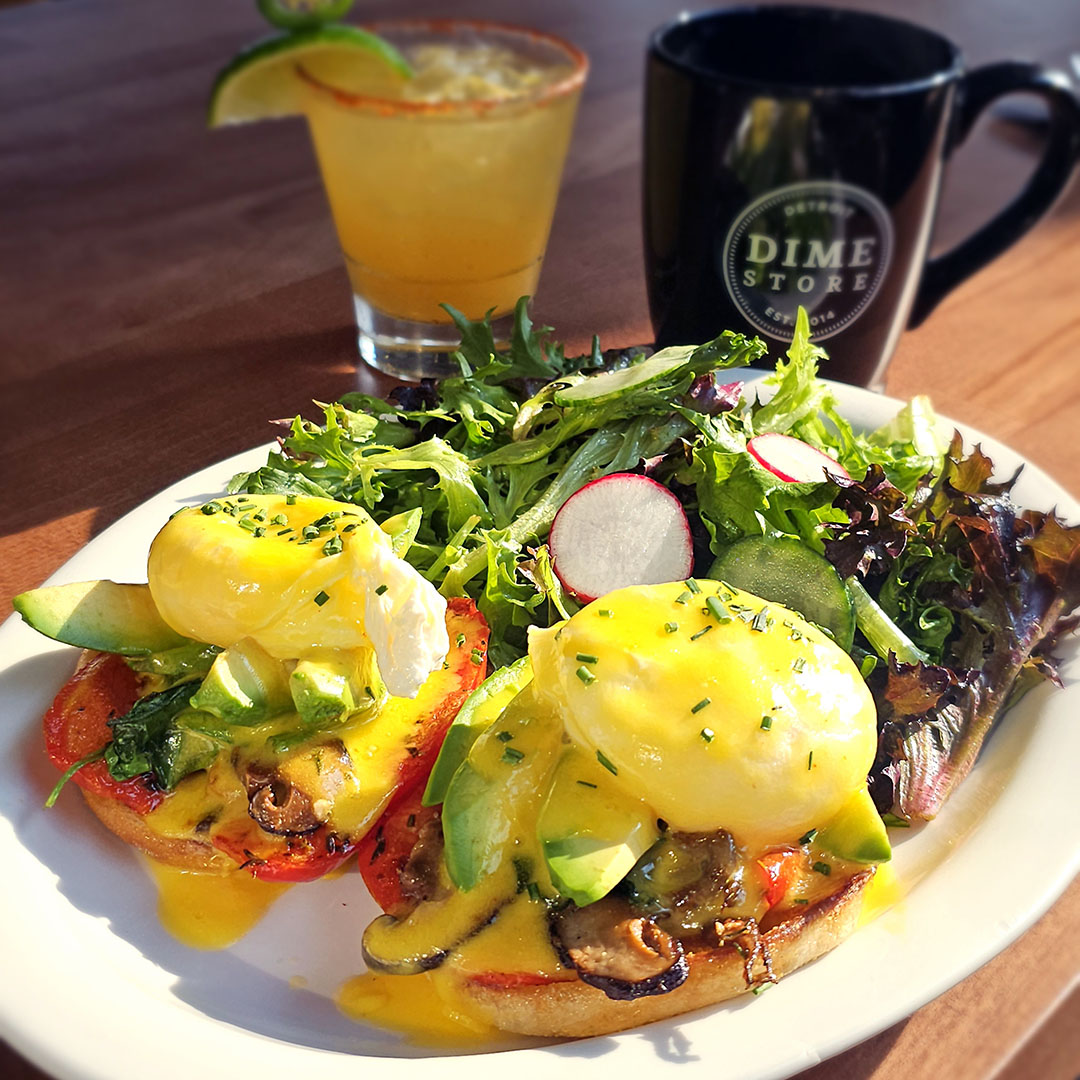 Scratch-made Veggie Benny from Dime Store, served at both Rochester Hills and Detroit locations