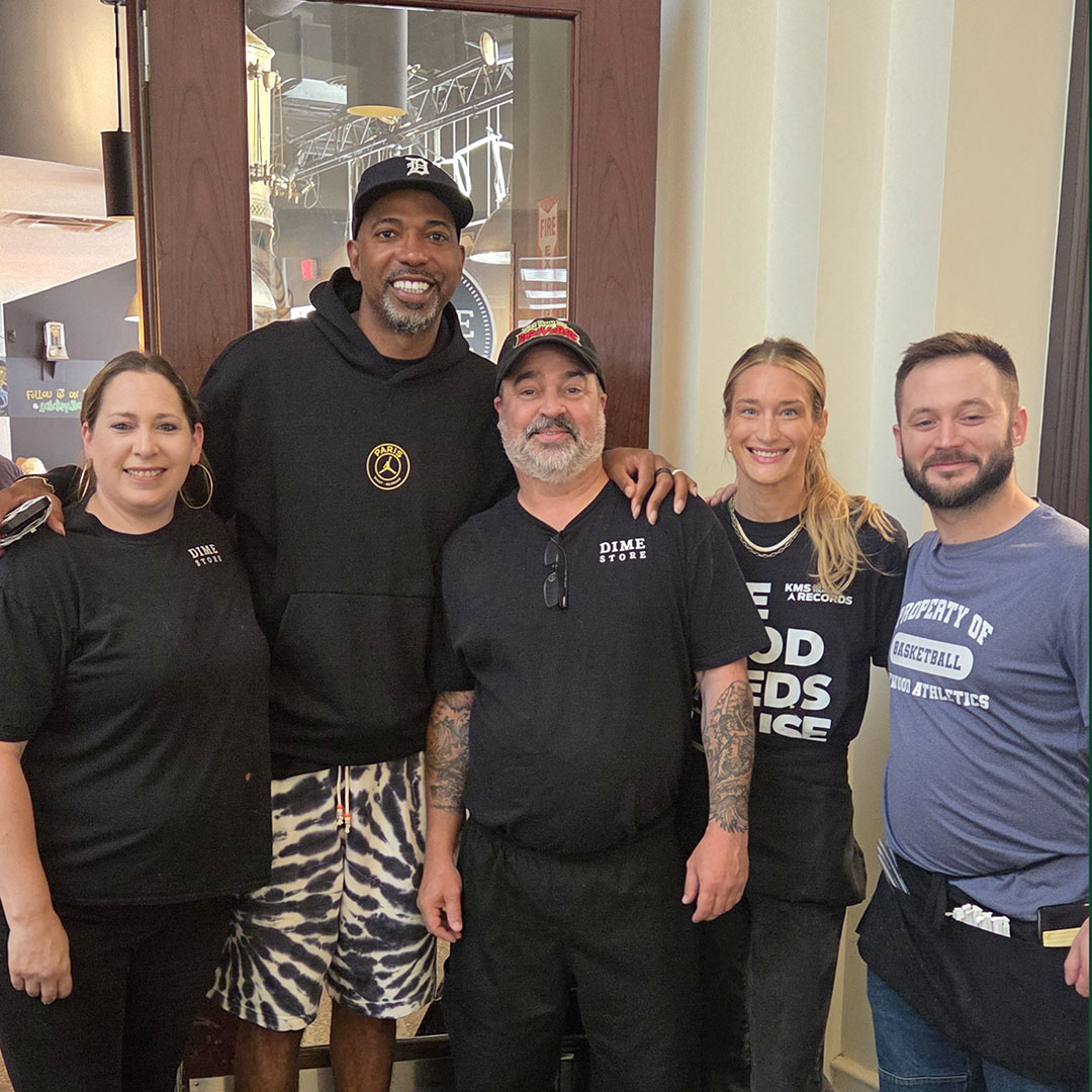 Rip Hamilton with Dime Store team members Kelly, Chef Josh Taylor, Dria and Paul